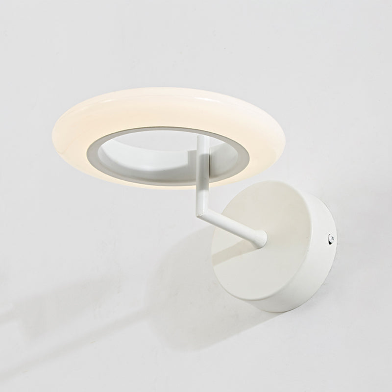 Modern Coffee/White Round Led Wall Lamp With Curved Arm In Warm/Natural Light - Acrylic Lighting