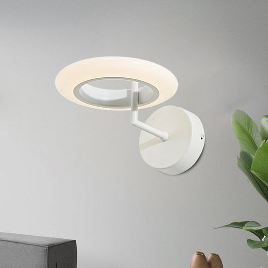 Modern Coffee/White Round Led Wall Lamp With Curved Arm In Warm/Natural Light - Acrylic Lighting