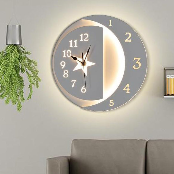 Modern White Led Wall Clock - Indoor Acrylic And Metal Mount For Kids