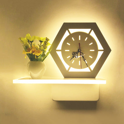 Kids Bedroom Wall Light: Contemporary Cartoon Pattern Led Sconce Lamp With Shelf - White Acrylic / F