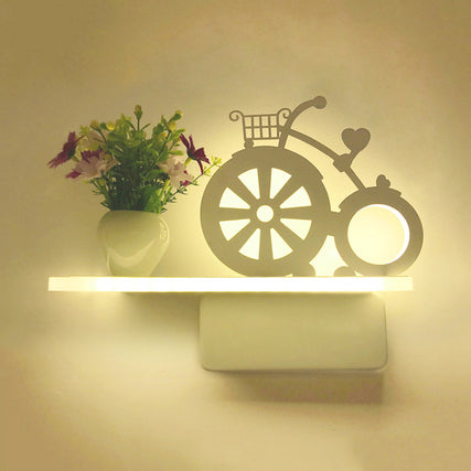 Kids Bedroom Wall Light: Contemporary Cartoon Pattern Led Sconce Lamp With Shelf - White Acrylic / D