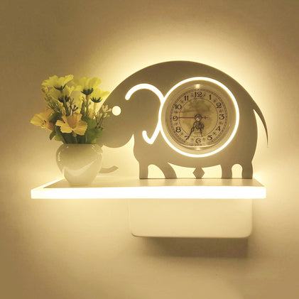 Kids Bedroom Wall Light: Contemporary Cartoon Pattern Led Sconce Lamp With Shelf - White Acrylic / B