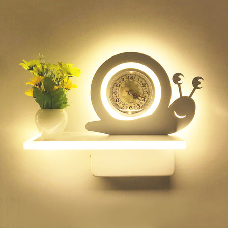 Kids Bedroom Wall Light: Contemporary Cartoon Pattern Led Sconce Lamp With Shelf - White Acrylic / A