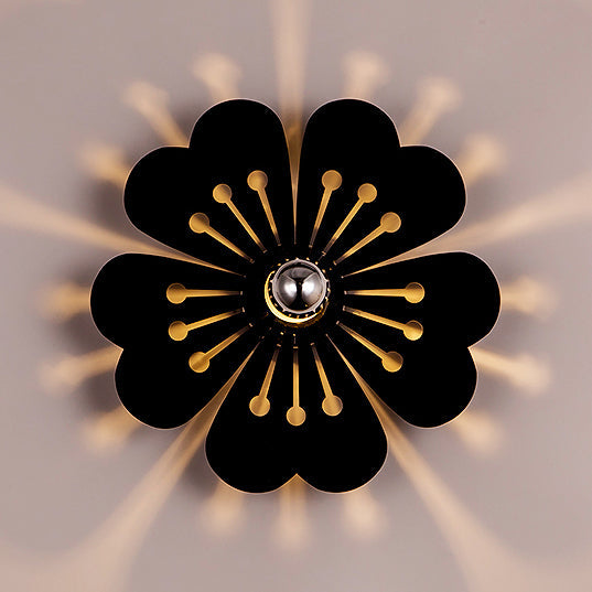 Plum Blossom Wall Light: Modern Acrylic Sconce Lamp For Girls Bedroom & Kindergarten Black