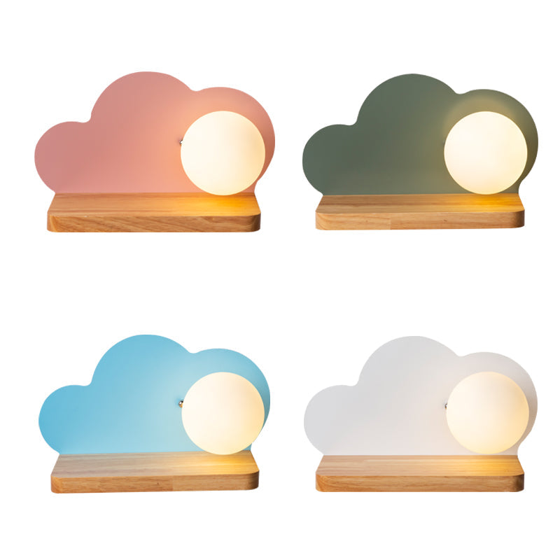 Orb Shade Cloud Wall Light: Stylish Wooden Sconce For Child Bedroom