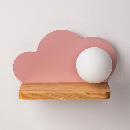 Orb Shade Cloud Wall Light: Stylish Wooden Sconce For Child Bedroom