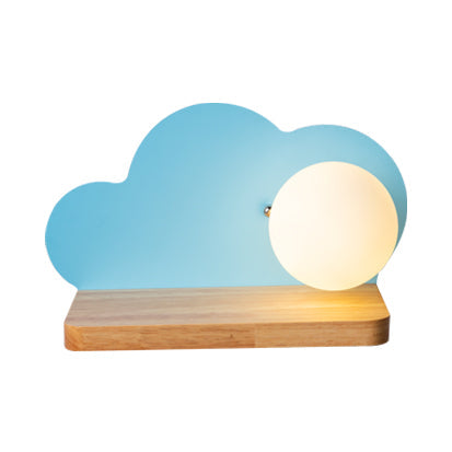 Orb Shade Cloud Wall Light: Stylish Wooden Sconce For Child Bedroom Blue