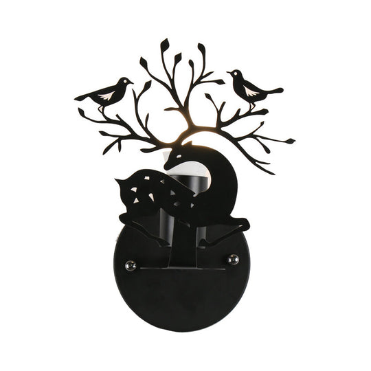 Twig & Bird Sika Deer Kindergarten Wall Sconce - 1 Light Metallic Animal Black