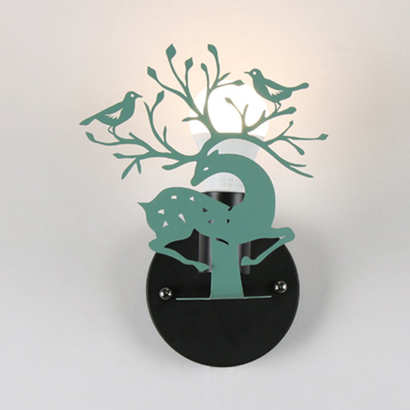 Twig & Bird Sika Deer Kindergarten Wall Sconce - 1 Light Metallic Animal Green