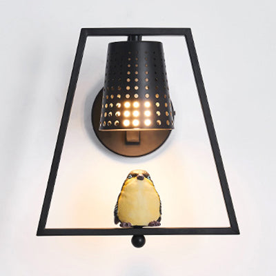 Cute Bird Kids Wall Light With Metal Shade - Child Bedroom Sconce Black / B