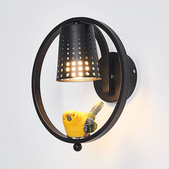 Cute Bird Kids Wall Light With Metal Shade - Child Bedroom Sconce Black / A