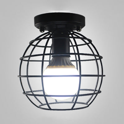 Plafonnier en métal de style rétro avec cage à globe et 1 lampe, design encastré en noir/blanc