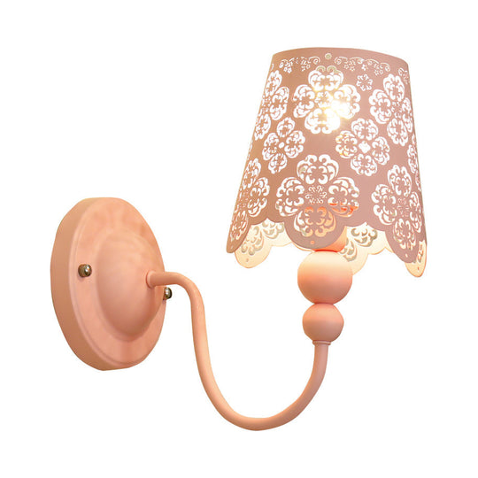 Baby Room Macaron Candy Colored Wall Sconce With Etched Empire Shade - 1 Light Iron Pink