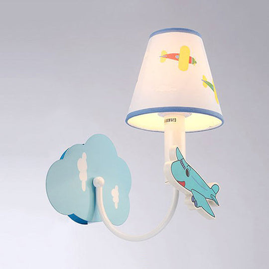 Cartoon Sconce Light: Empire Shade Metal Wall Lighting For Kids Bedroom Cute Deco One Light Blue