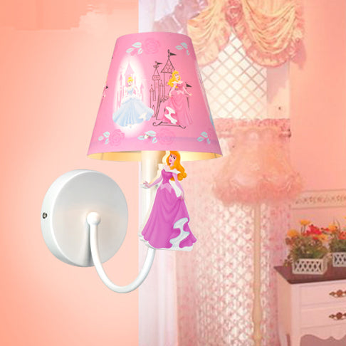 Cartoon Sconce Light: Empire Shade Metal Wall Lighting For Kids Bedroom Cute Deco One Light