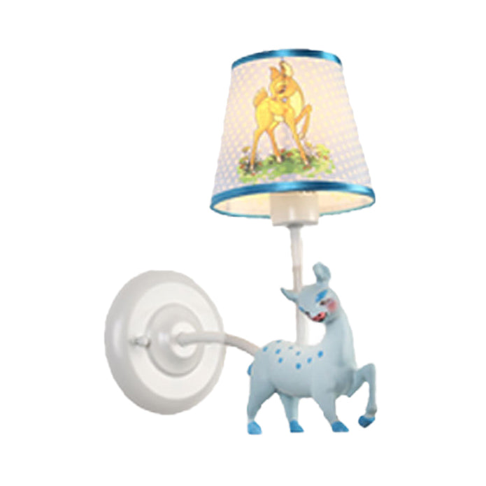 Sika Deer Wall Sconce Light For Child Bedroom And Hallway - Fabric Resin Construction Blue