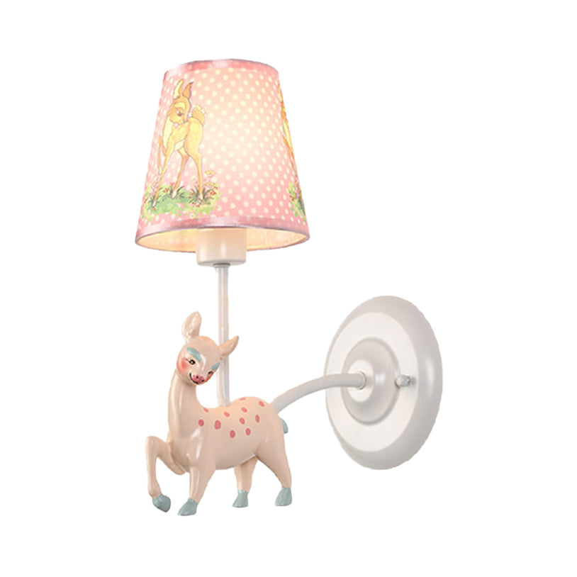 Sika Deer Wall Sconce Light For Child Bedroom And Hallway - Fabric Resin Construction Pink