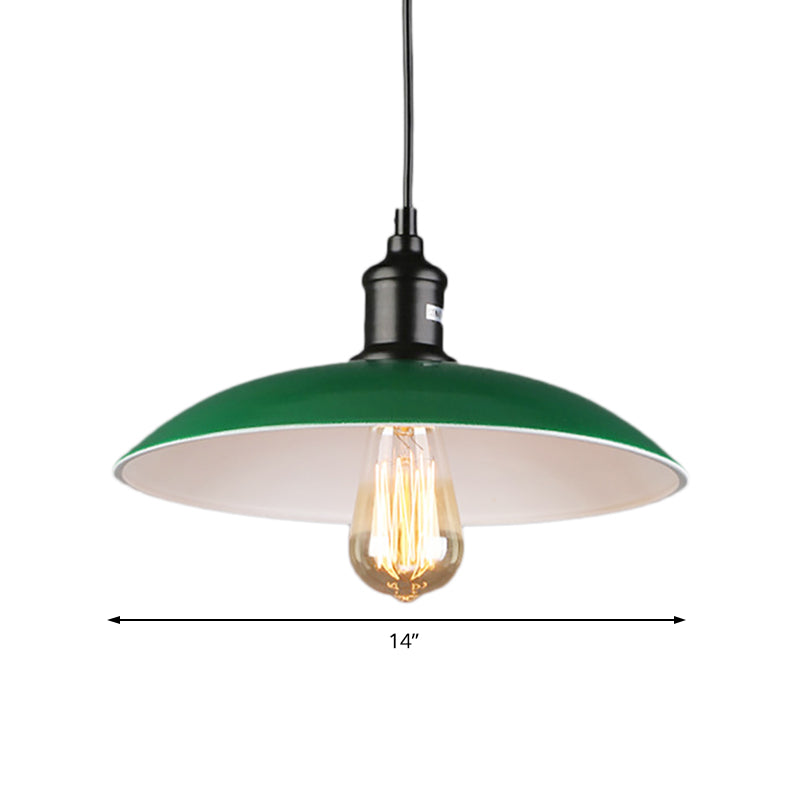 Green Metallic Vintage Pendant Light with Dome Shade - 14"/18" Diameter