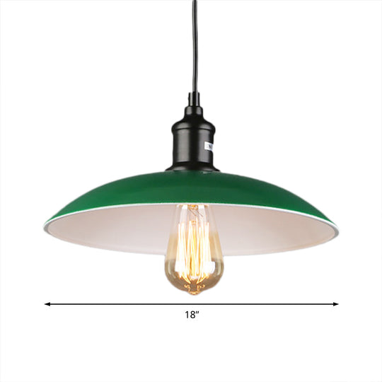 Green Vintage Dome Pendant Light For Dining Table Or Ceiling - 14/18 Dia