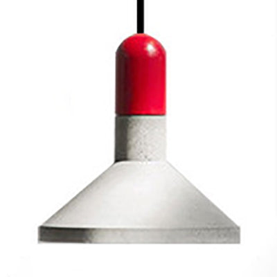 1-Light Industrial Conic Shade Hanging Cement Pendant Lamp in Wood/Red/Black Finish - Ideal for Tables