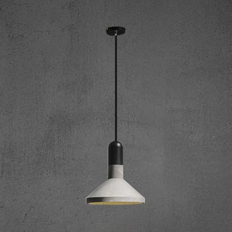 Cement Pendant Light With Conic Shade And Wood/Red/Black Finish For Industrial Table Decor