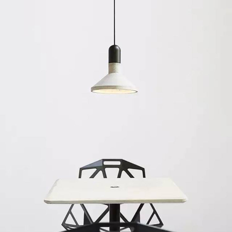 Cement Pendant Light With Conic Shade And Wood/Red/Black Finish For Industrial Table Decor