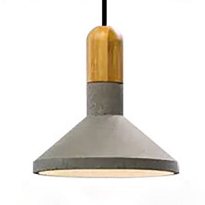 Cement Pendant Light With Conic Shade And Wood/Red/Black Finish For Industrial Table Decor Wood