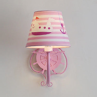 Nautical Rudder Sconce Light: Ship & Anchor Metal Wall Lamp For Child Bedroom Pink