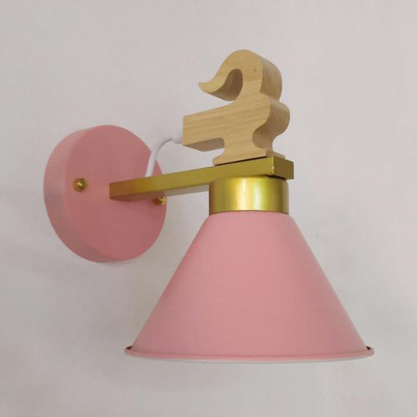 Pyramid Hallway Kindergarten Wall Light - Macaron Sconce With A Single Metal Bulb For Stylish Touch