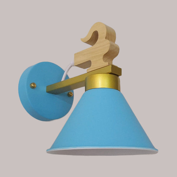 Pyramid Hallway Kindergarten Wall Light - Macaron Sconce With A Single Metal Bulb For Stylish Touch