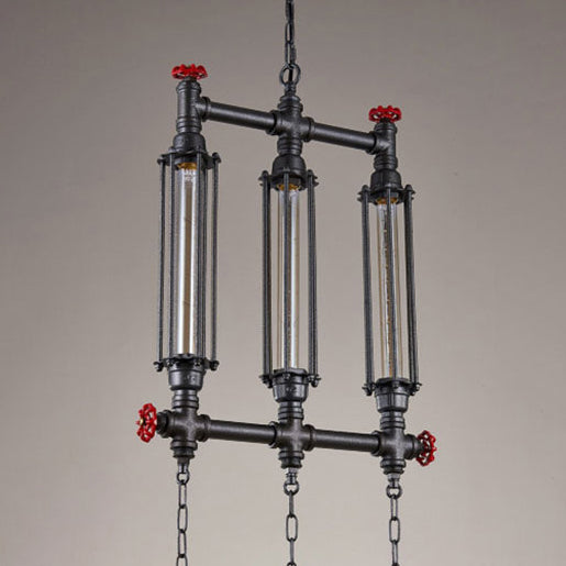 Industrial Style Tubular Metal Island Pendant Light - Black Set Of 2/3 Perfect For Restaurants