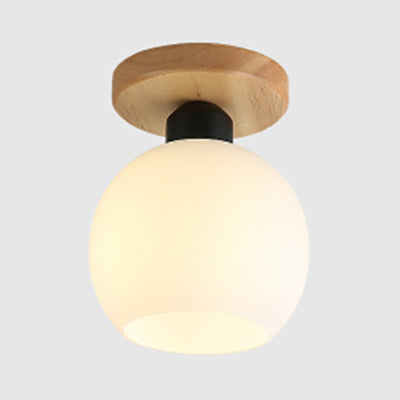 Industrial Globe/Cylinder Frosted Glass Semi Flush Mount Light in Black for Foyer - Single Bulb Ceiling Lighting