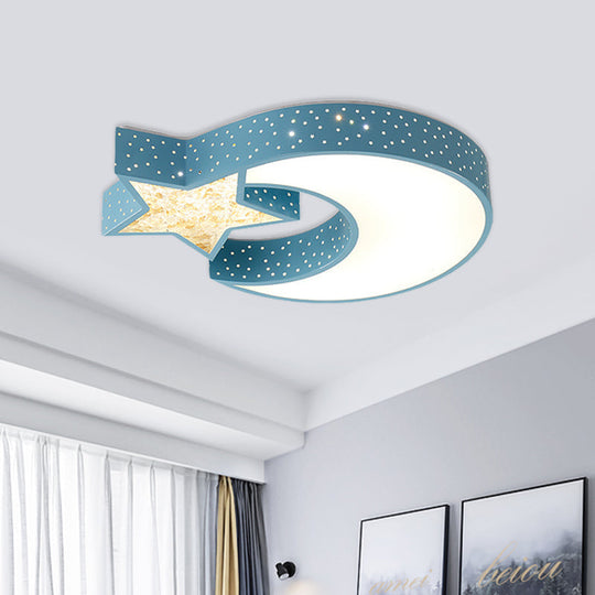 LED Blue/Green Moon and Star Ceiling Light for Kids Rooms with Acrylic Shade