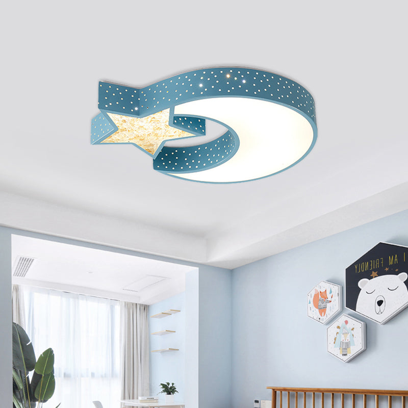 LED Blue/Green Moon and Star Ceiling Light for Kids Rooms with Acrylic Shade