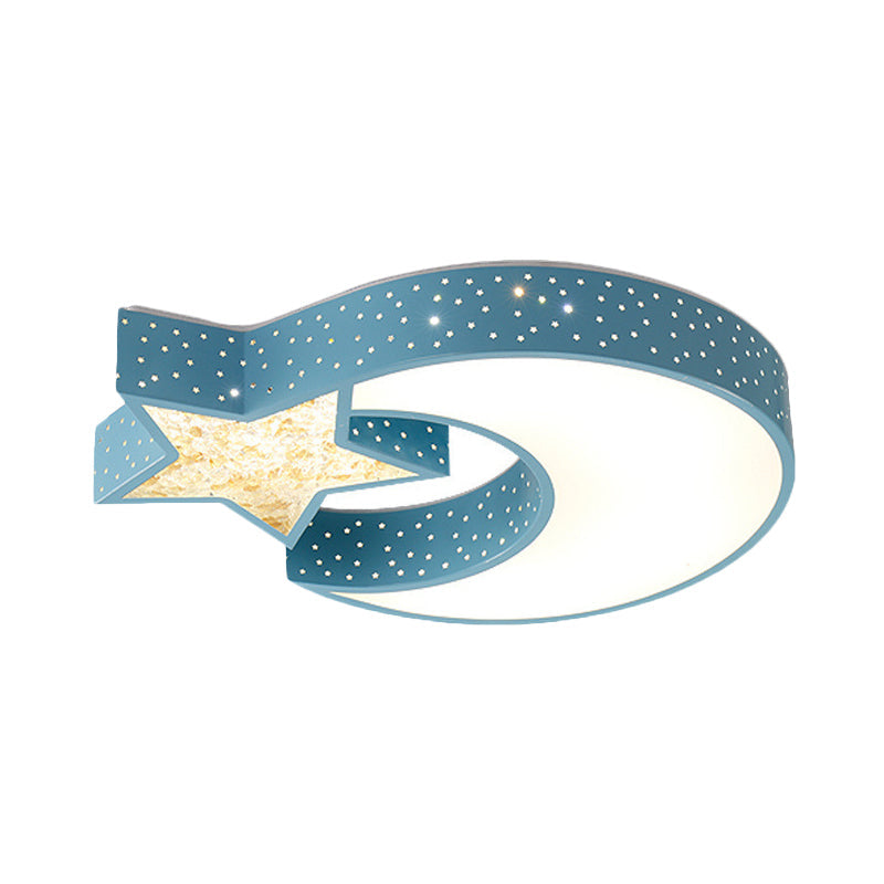 LED Blue/Green Moon and Star Ceiling Light for Kids Rooms with Acrylic Shade