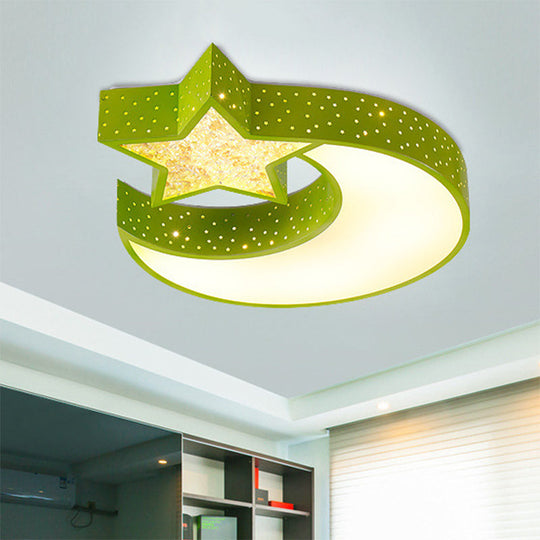 LED Blue/Green Moon and Star Ceiling Light for Kids Rooms with Acrylic Shade