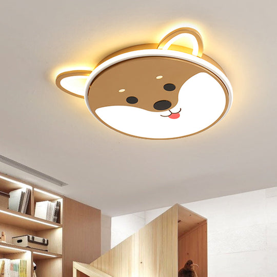 Kids' LED Flush Mount Cartoon Doggy Ceiling Light with Yellow Acrylic Shade in Warm/White