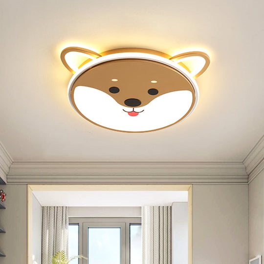 Kids' LED Flush Mount Cartoon Doggy Ceiling Light with Yellow Acrylic Shade in Warm/White