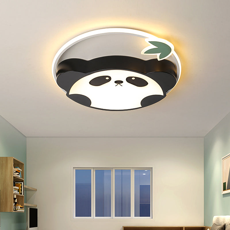 Panda Kids Style LED Flush Mount Ceiling Light with Leaf Design in Warm/White Light