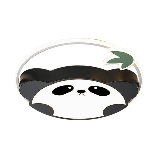 Panda Kids Style Led Flush Mount Ceiling Light With Leaf Design In Warm/White