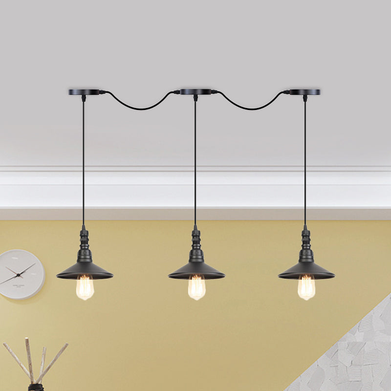 Industrial Black Iron Pendant Light With Saucer Design - Multi-Pendant Fixture 3/5/7 Heads Tandem