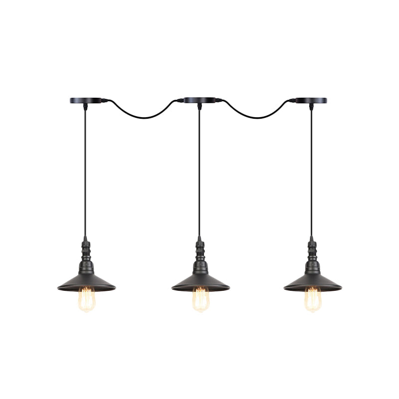 Industrial Black Iron Pendant Light With Saucer Design - Multi-Pendant Fixture 3/5/7 Heads Tandem