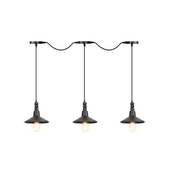 Industrial Black Iron Pendant Light With Saucer Design - Multi-Pendant Fixture 3/5/7 Heads Tandem