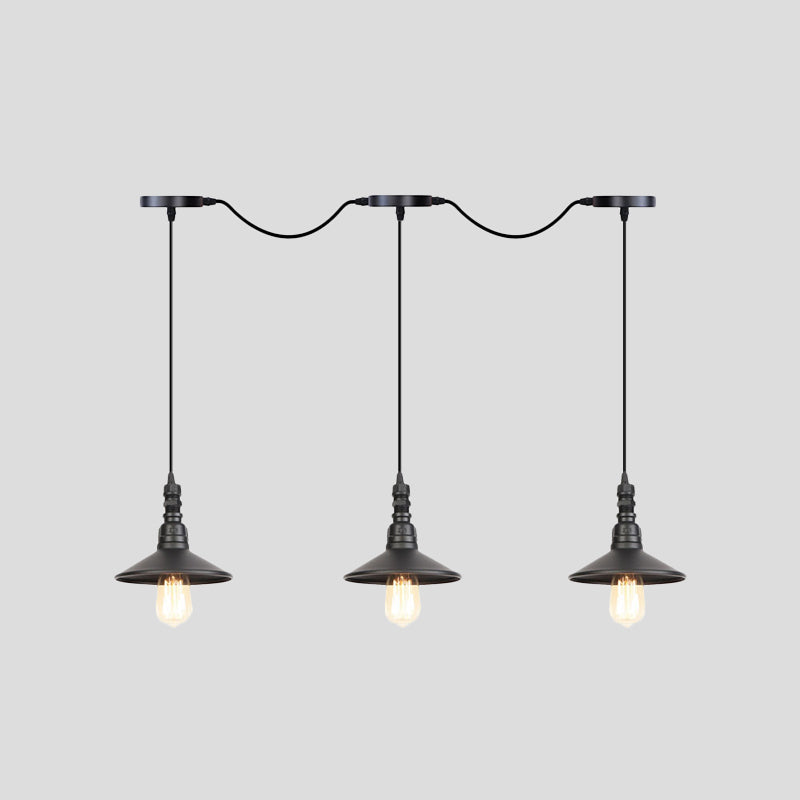 Industrial Iron Multi Head Pendant Light in Black Finishing