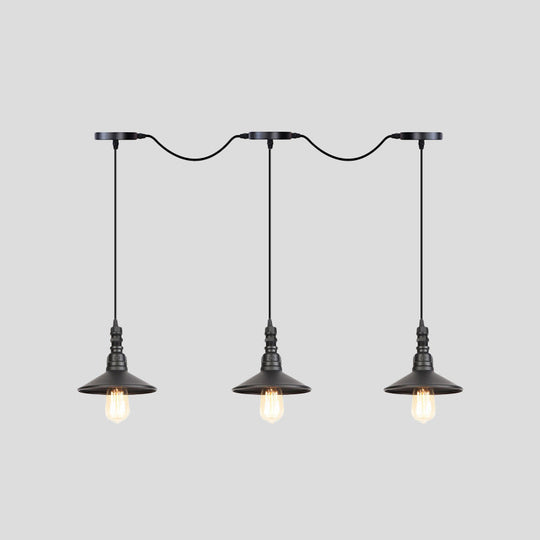 Industrial Black Iron Pendant Light With Saucer Design - Multi-Pendant Fixture 3/5/7 Heads Tandem