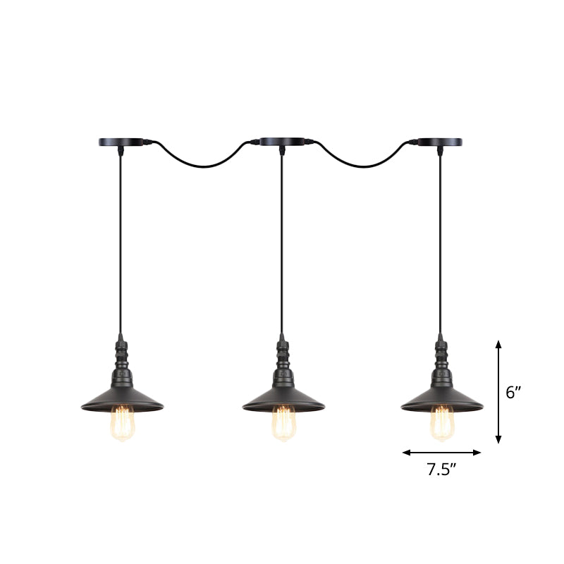 Industrial Iron Multi Head Pendant Light in Black Finishing