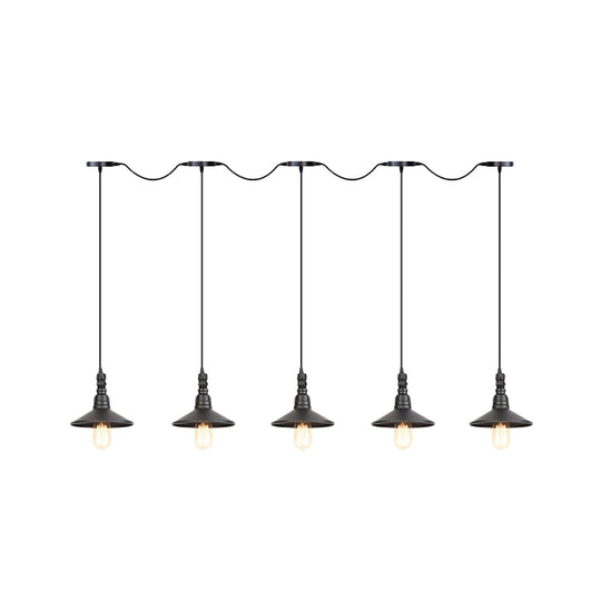 Industrial Iron Multi Head Pendant Light in Black Finishing