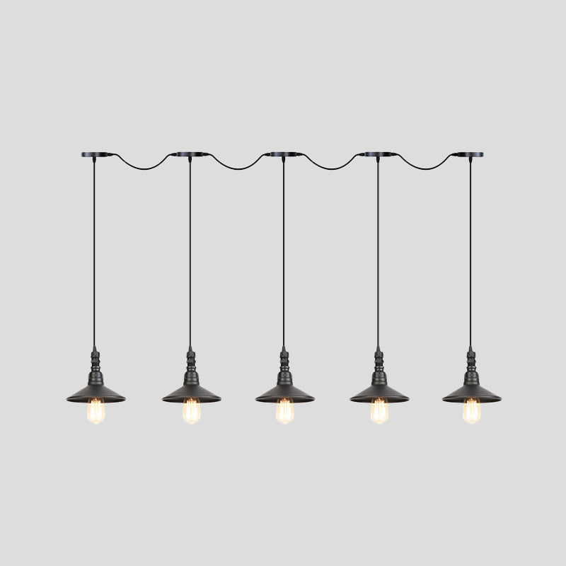 Industrial Iron Multi Head Pendant Light in Black Finishing