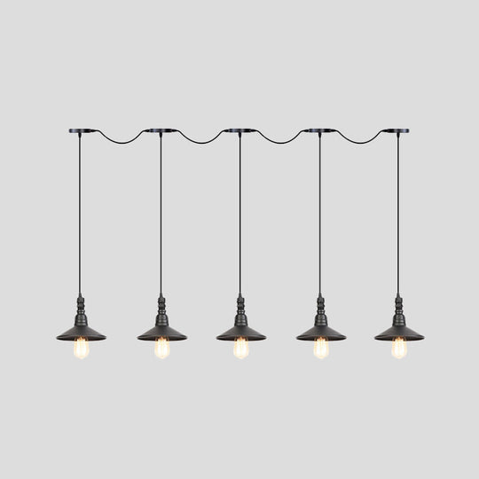 Industrial Black Iron Pendant Light With Saucer Design - Multi-Pendant Fixture 3/5/7 Heads Tandem