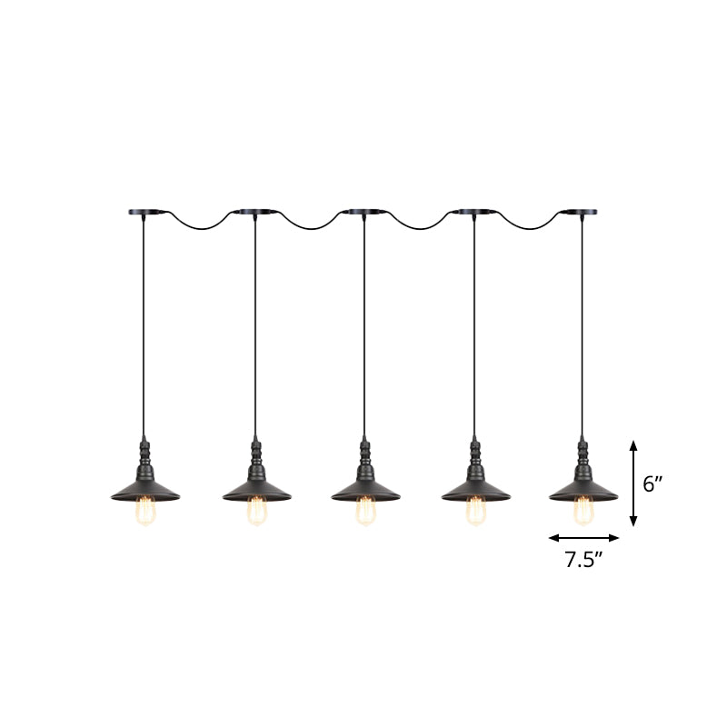 Industrial Iron Multi Head Pendant Light in Black Finishing